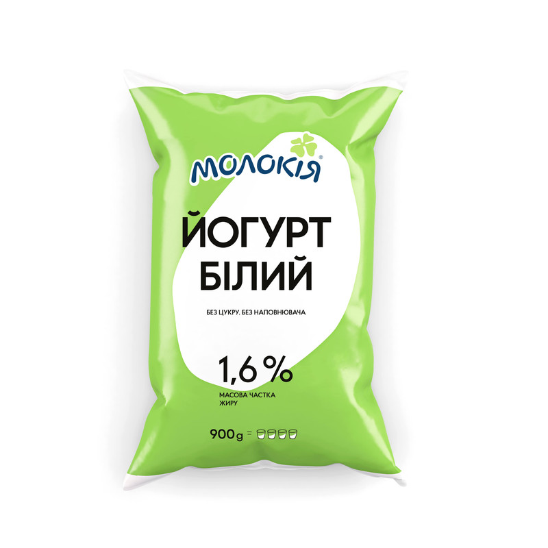 Йогурт питний МОЛОКІЯ без наповнювача, 1,6%, 900 г, плівка поліетиленова